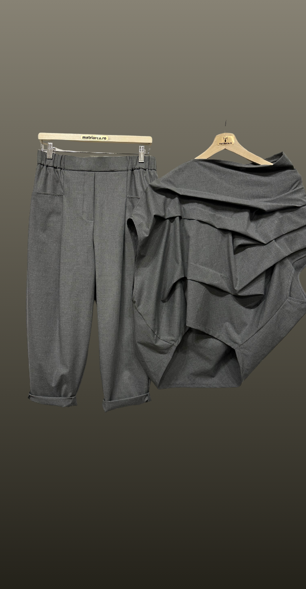 Pantalon ankle cu pense-gri Pantalon ankle cu pense-gri